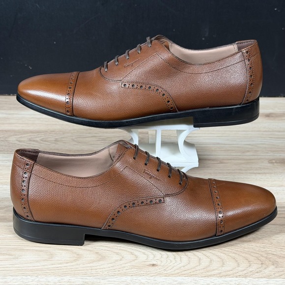 Salvatore Ferragamo Oxfords Mens 10 Brown Leather Cap Toe Brogue Shoes Italy